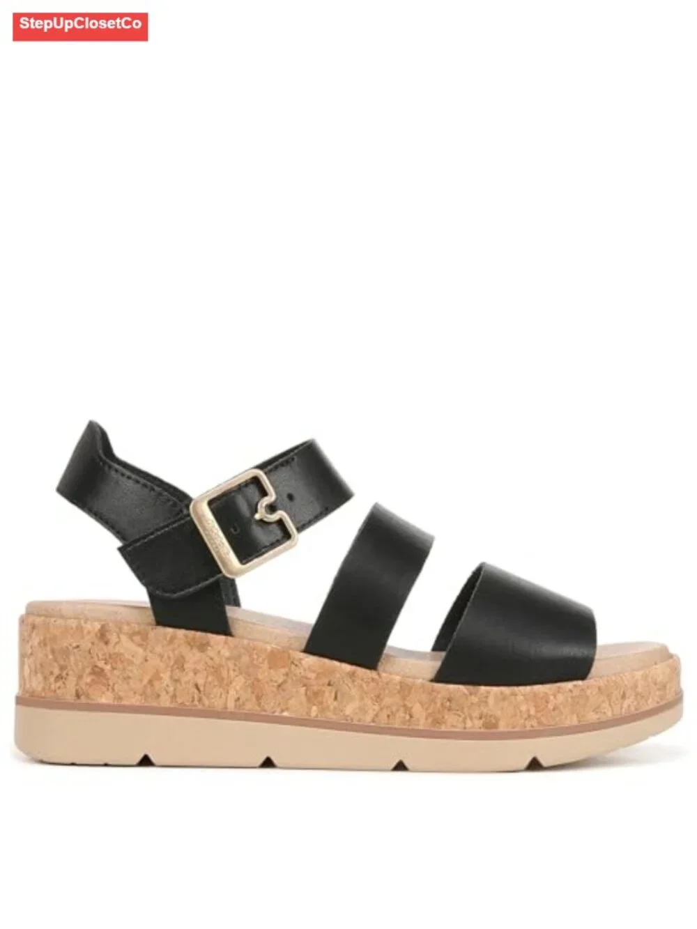 Platform Wedge Sandal with Faux Leather and Cork Espadrille Detail
